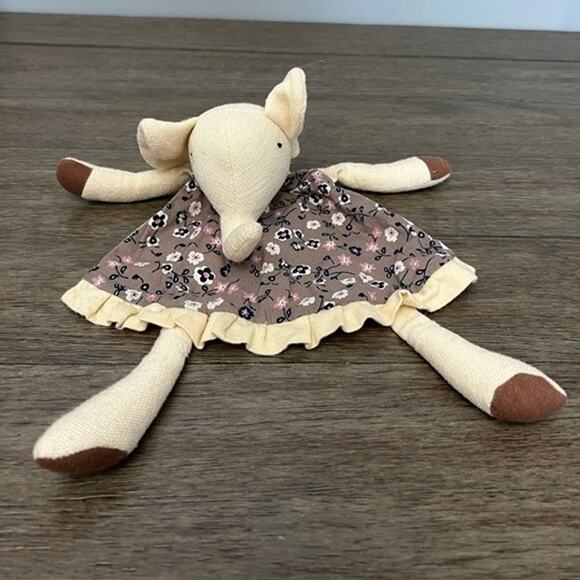 Organic Cotton Cream‎ Elephant in Floral Pattern Dress Lovey - Picture 1 of 4
